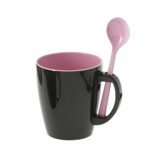 4 tlg. Set Henkelbecher mit Löffeln, Grey Line himbeer aus Melamin