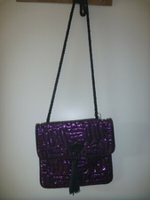 Braccialini Abendtäschchen mit Quaste, pink-schwarz, glänzend, made in Italy