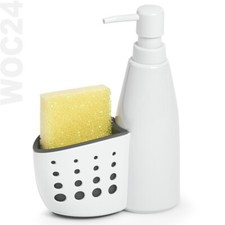 Seifenspender Schwamm Halter Spülmittelspender Pumpspender Weiß Grau Kunststoff