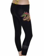 Neu Damen Ed Hardy Christian Audigier Stretch zugeschnittene Leggings Drache Tattoo