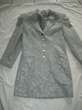 VINTAGE 80er 90er Mantel EDEL silbergrau Glanz ROSEN Barockstil 38 Schulterpolst