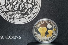 1 oz Somalia Elephant 2014 - Privy Mark & gilded - 0.999 Silbermünze - ST / UNZ