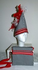 Karneval Set Narrenkappe und Tasche | NEU | schwarz-weiß-rot, Federn (Unikat)