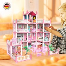 4-stöckiges, 11 Zimmer, DIY-Zimmer, riesiges Barbie-Puppenhaus-Spielset mit LED