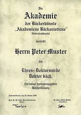 Diplom Urkunde Ehren Doktor Titel Bäcker