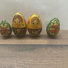 Russische Holzeier Matroschka Handbemalt Vintage Set