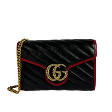 Gucci Torchon GG Marmont Wallet on Chain rot schwarz Leder / neuwertig
