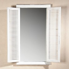 B Ware / 72CM Wandspiegel mit Fensterladen + Ablage Shabby weiß Holz Spiegel 2