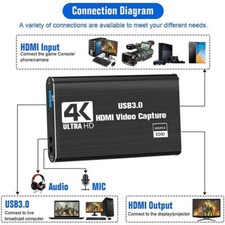 4K Video Capture Card USB 3.0Audio Video Game Capture Device 1080P HDMI 60fps