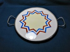 vintage Art Deco Tortenplatte Porzellan Retro Muster - Metallrand und Griffe