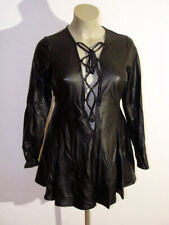 Schwarzes Leder Imitat Kleid mit tiefer Schnürung vorne Gr 48 / 2XL A Linie
