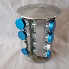 16er Set Gläser mit Gewürzen und Kräutern auf drehbarem Ständer / Edelstahl