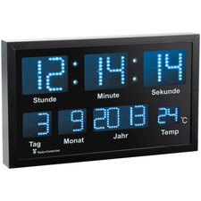 Lunartec LED-Funk-Tisch- und Wanduhr mit Datum und Temperatur, 412 blaue LEDs