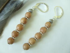 6 mm Fossil versteinerte Holz Kugel Ohrringe Ohrhänger mit Brisuren rhodiniert