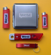 West Tabaketui Etui Tabakbox Feuerzeug Cuttermesser Flaschenöffner 5 tlg. Neu