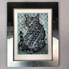 Katze Serigrafie/ Siebdruck 2/17 Monogramm HR Galerierahmen Handarbeit Vergoldet