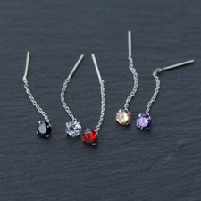 Damen Ohrringe Durchzieher Zirkonia 5 Farben Sterling Silber 925