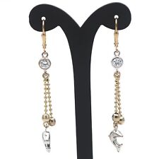 Bicolor Delfin Hänge Ohrringe 585 14 Kt Gelbgold Weißgold Kugeln Wert 690,-