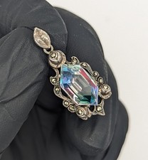 Antiker 925 Silber Anhänger mit Rheinkiesel und Markasiten Floral Jugendstil