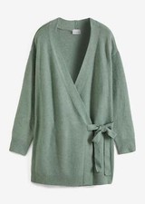 Modische Wickel-Longstrickjacke Gr. 40/42 Rauchgrün Meliert Damen Jacke Neu