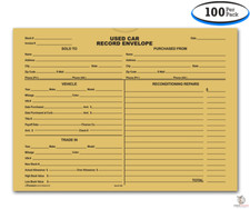 Used Car Record Envelopes -