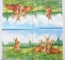 3 Servietten Hasen Osterhasen auf der Wiese - Frühling Ostern Serviettentechnik