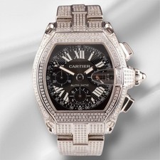 Cartier Roadster XL Herren Armbanduhr Schwarzes Zifferblatt 43mm Vereist Aus 6ct