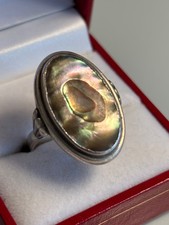 Vintage Ring mit Perlmutt, Abalone, Paua-Muschel 835er Silber Gr. 60, Handarbeit