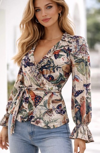 Boho wrap top wickelbluse - top,