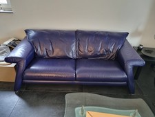 Rolf Benz Sofa Dreisitzer rundherum feines Echtleder Couch Designer dunkelblau