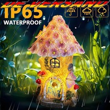 LED Pilzhaus Solar Gartenleuchte Feenhaus Figurine Deko Vorgarten Beet abends 