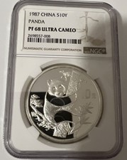 NGC PF68 1987 China 10Yuan 1987 Panda Silber 1OZ