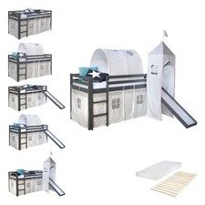 Hochbett 90x200 Kinderbett Rutsche Weiß Grau Holz Massiv Stockbett Homestyle4u