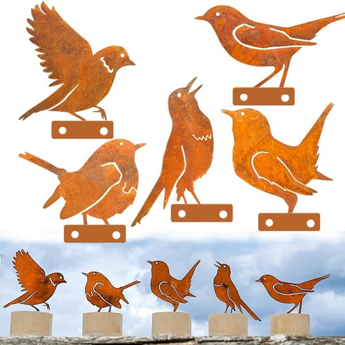 Vögel gartenstecker rost - rost, deko