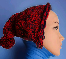 Handgestrickte Bommel Wollmütze mit Schweißband eingenäht Mehrfarbig