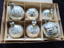 DDR - VEB - Lauscha - 6 große Christbaumkugeln - silber mit Schnee-