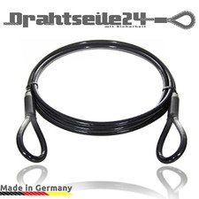 Stahlseil ummantelt mit Ösen schwarz Schlaufenseil Drahtseil mit 2 Schlaufen
