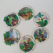 6 Untersetzer Kork Sammler Selten Vögel Papageien Kiwi Tiere Australien vintage