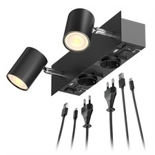 Wandspot WAIKA, 2-flammig, schwarz, Steckdosen, USB-C, USB-A, inkl. LED GU10