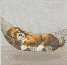 2 lose Servietten ~ Schlafender kleiner Hund in Hängematte faul