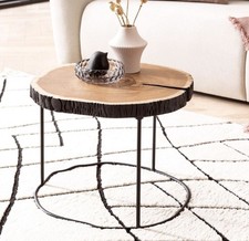 Couchtisch FineBuy Sofatisch Vollholz 45x45x40 cm Holztisch Baumscheibe 