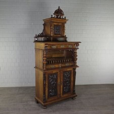 22412 Vertiko mit Aufsatz Gründerzeit 1880 Nussbaum furniert Antik