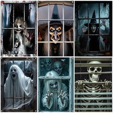 Halloween Vorhang Horror Fensterdeko mit Hexe Zombie Geist für Party und Zuhause