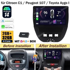 Android14 Autoradio Carplay DAB+ GPS NavI für Citroen C1 Peugeot 107 Toyota Aygo