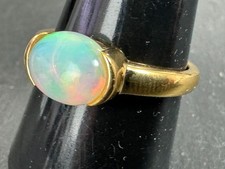 Äthiopischer Opal XL Cabochon ca 8x10 mm  925 Silber Ring vergoldet Gr 17 (54)