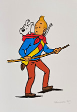 Unikat Comic Gemälde Hund Tim und Struppi Gouache auf Papier 21x30cm Original