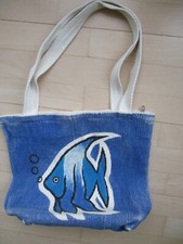 Canvas Strandtasche Stofftasche Maritim Fische Umhängetasche mit Zip Handarbeit