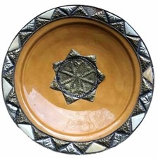 Keramik Schüssel Schale Teller Metall Verzierung Marokko Orient Gelb Ocker