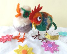 Steiff Wollminiatur Woll Hahn Henne Huhn Erpel Vogel Knopf Fahne 1508,47 6cm 