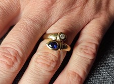 kräftiger Saphir-Brillant-Ring in Gelbgold 585 14k, hoher Goldwert!